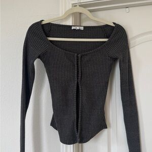 Joah Brown Dark Gray Ribbed Button Down Shirt